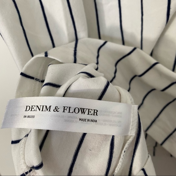 Denim & Flower Ricky Singh Striped White/Navy Blue T-Shirt - Picture 5 of 6